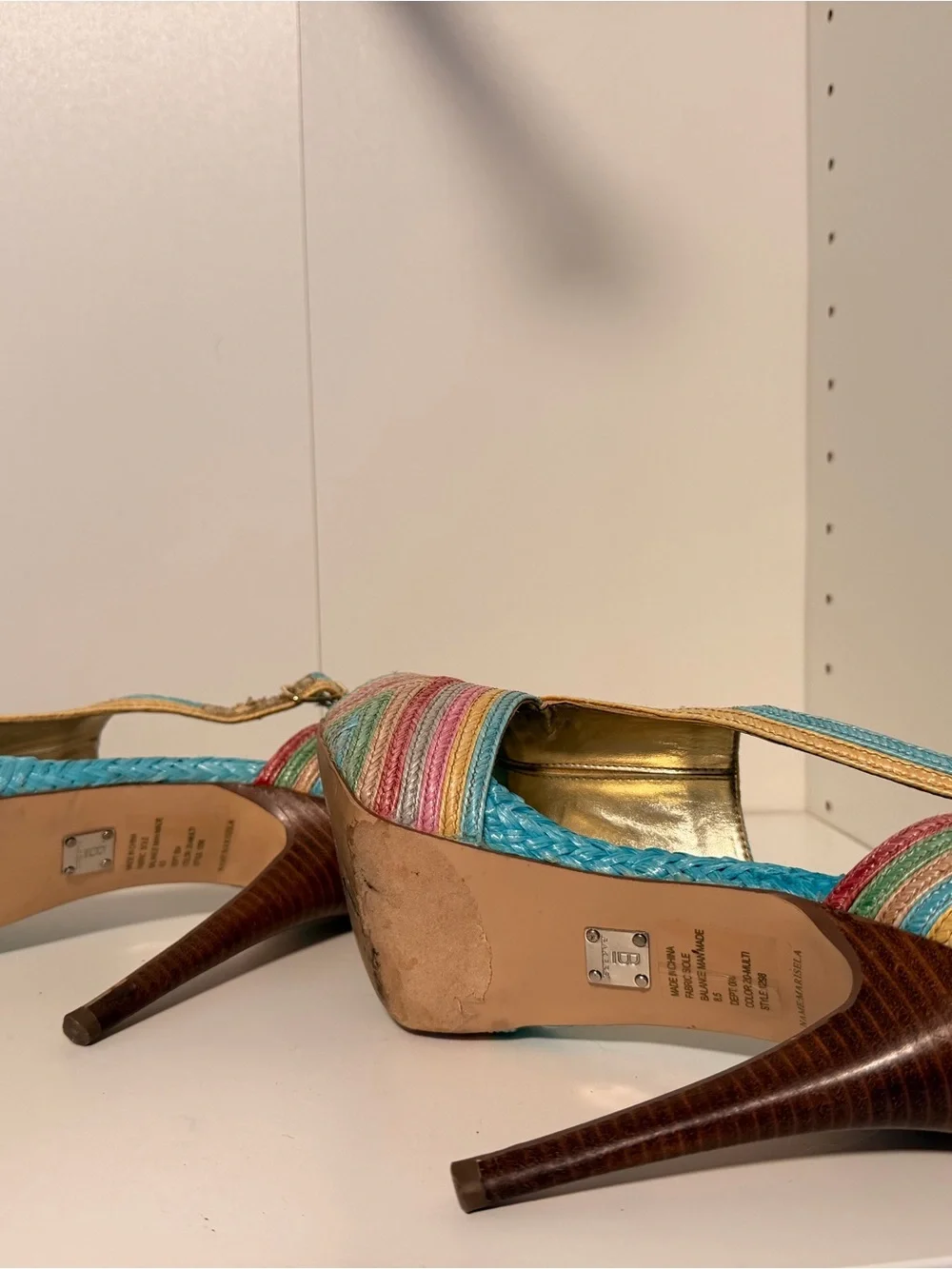Bakers Rainbow Woven Platform Stiletto Heels Size 8.5 Y2K Colorful Sandals